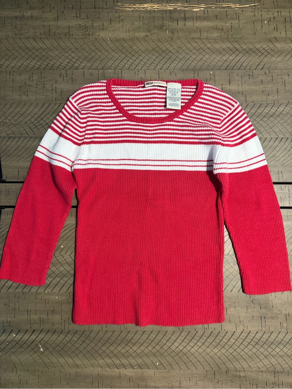 Faded Glory Red and White Striped Ribbed Knit Top